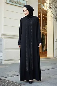 Elegant Black Solid Abaya with Hijab For Women-thumb2