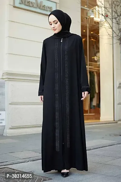 Elegant Black Solid Abaya with Hijab For Women-thumb3