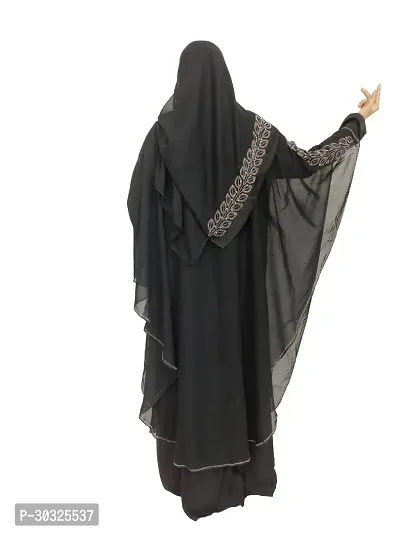 Stylish Polyester Stone Work Abaya with Hijab Set for Women-thumb2