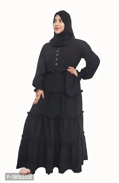 Stylish Black Polyester Abaya With 4 Ruffle Pattern