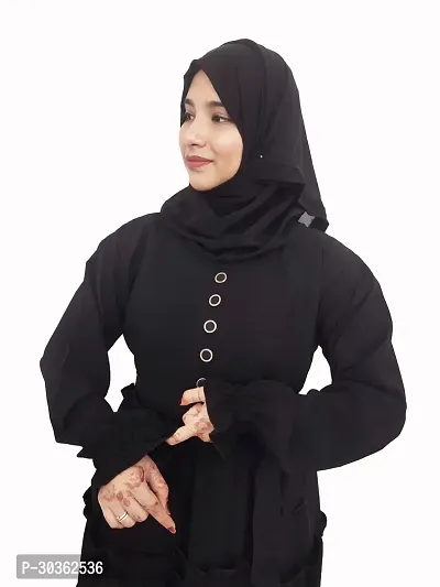 Stylish Black Polyester Abaya With 4 Ruffle Pattern-thumb2