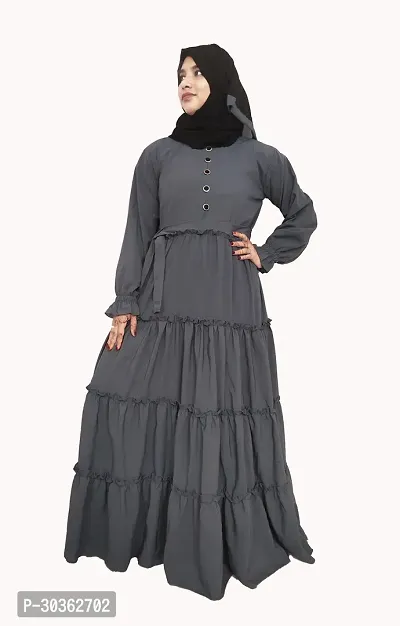 Stylish Grey Polyester Abaya With 4 Ruffle Pattern