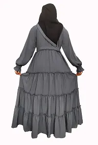 Stylish Grey Polyester Abaya With 4 Ruffle Pattern-thumb2