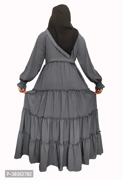 Stylish Grey Polyester Abaya With 4 Ruffle Pattern-thumb3