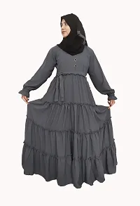 Stylish Grey Polyester Abaya With 4 Ruffle Pattern-thumb3