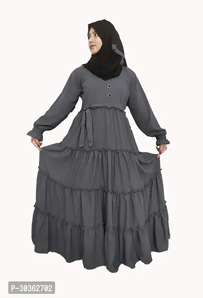 Stylish Grey Polyester Abaya With 4 Ruffle Pattern-thumb4