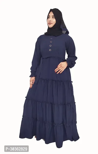 Stylish Blue Polyester Abaya With 4 Ruffle Pattern