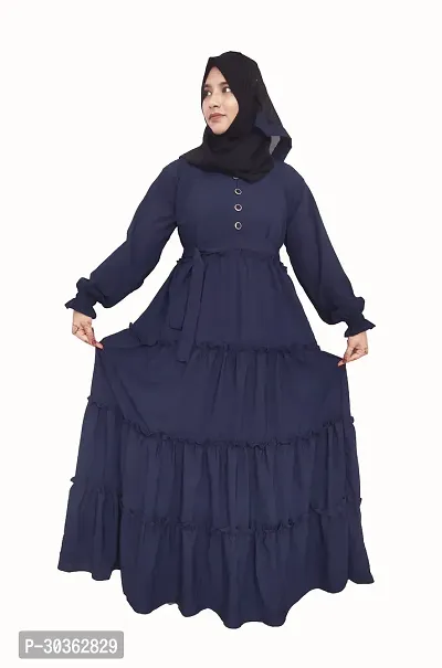 Stylish Blue Polyester Abaya With 4 Ruffle Pattern-thumb3