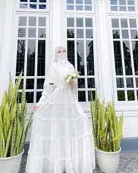 Stylish White Polyester Abaya With 4 Ruffle Pattern-thumb1