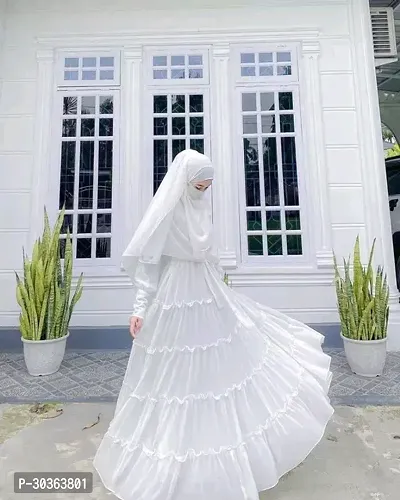 Stylish White Polyester Abaya With 4 Ruffle Pattern-thumb3