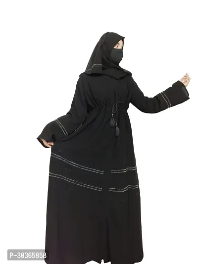 Black Abaya With Stone Work Front Side Dori Pattern-thumb0