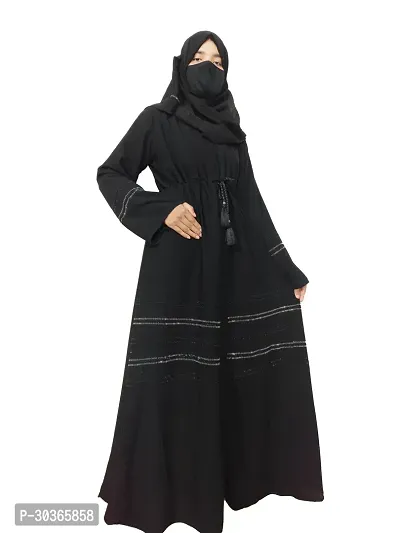 Black Abaya With Stone Work Front Side Dori Pattern-thumb4