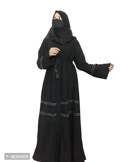 Black Abaya With Stone Work Front Side Dori Pattern-thumb2