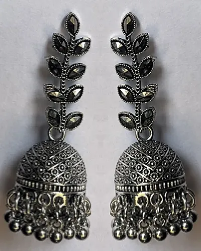 Afghani Style Oxidised Silver Jhumkas