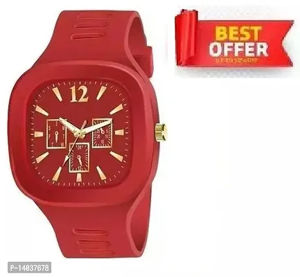 Analog Red Square Dial Watche for BoysMans-thumb0