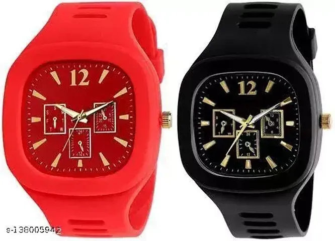 Stylish Rubber Analog Watches Combo For Men Pack Of 2