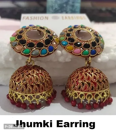 Antique Red Gold Oxidised Jhumka Earrings for Women