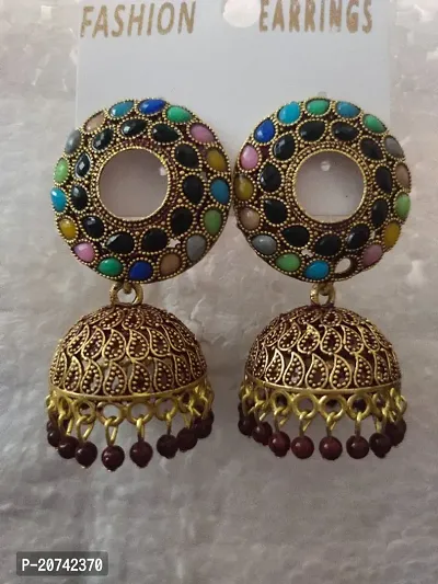 Traditional Gold Plated Floral Golden Maroon Jhumkas Pearl Studded Drop Earrings For Women