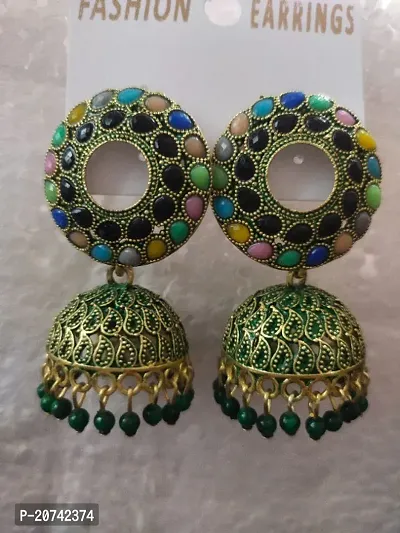 Traditional Gold Plated Floral Golden Green Jhumkas Pearl Studded Drop Earrings For Women