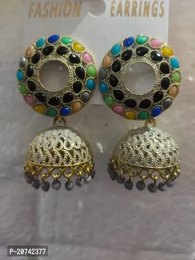 Traditional Gold Plated Floral Golden Grey Jhumkas Pearl Studded Drop Earrings For Women