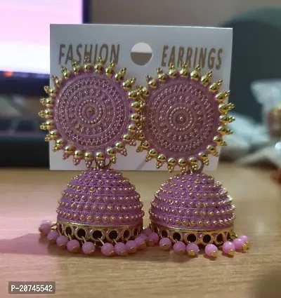 GOLD PLATED BEAUTIFUL PINK  JHUMKA EARRINGS FOR WOMEN AND GIRLS