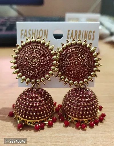 GOLD PLATED BEAUTIFUL RED JHUMKA EARRINGS FOR WOMEN AND GIRLS-thumb0