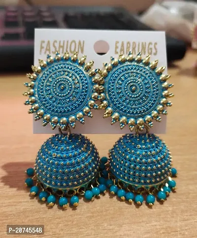 GOLD PLATED BEAUTIFUL BLUE JHUMKA EARRINGS FOR WOMEN AND GIRLS-thumb0