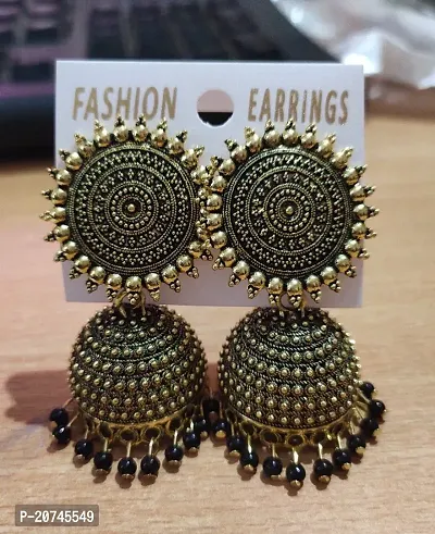 GOLD PLATED BEAUTIFUL BLACK  JHUMKA EARRINGS FOR WOMEN AND GIRLS-thumb0
