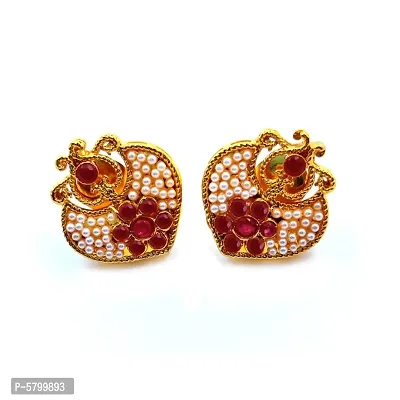 LLP Moti Ruby diamond Earring foe Women Pearl Brass Stud Earring-thumb0