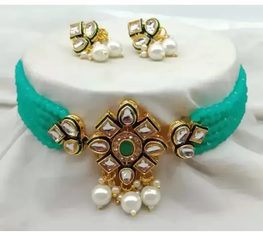 Partywear Alloy Kundan Pearl Choker Sets