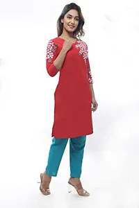 MASUD CREATION Women's Stylish Cotton Embroidery Straight Kurti with Pant Set for Girls-thumb3