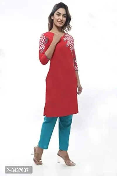 MASUD CREATION Women's Stylish Cotton Embroidery Straight Kurti with Pant Set for Girls-thumb4