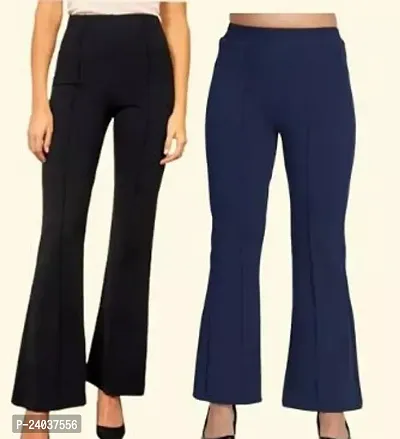 Elegant Cotton Blend Solid Trousers For Women Pack Of 2