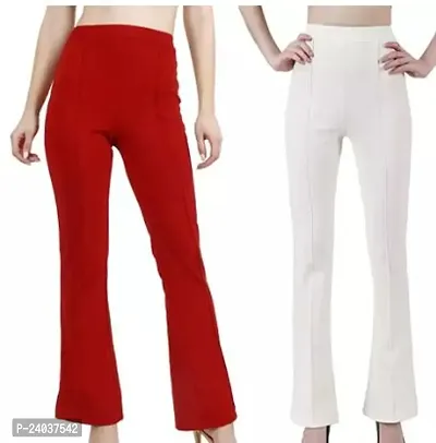 Elegant Cotton Blend Solid Trousers For Women Pack Of 2