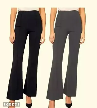 Elegant Cotton Blend Solid Trousers For Women Pack Of 2