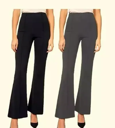 Elegant Blend Solid Trousers For Women Pack Of 2