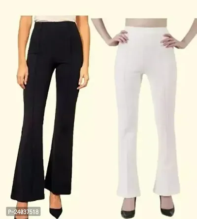 Elegant Cotton Blend Solid Trousers For Women Pack Of 2-thumb0