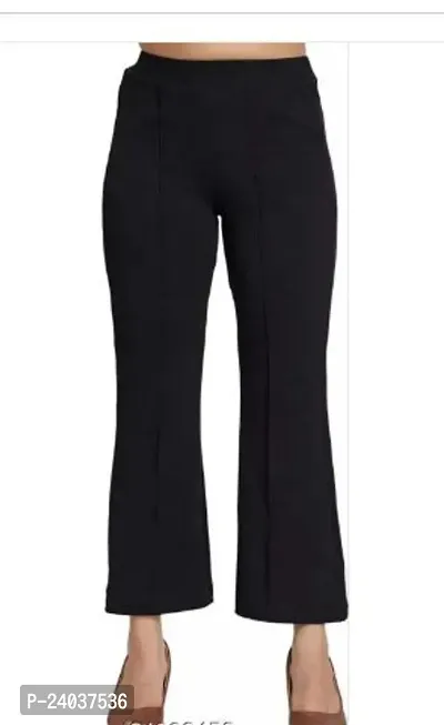 Elegant Cotton Blend Solid Trousers For Women-thumb0