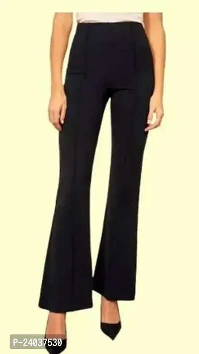 Elegant Cotton Blend Solid Trousers For Women-thumb0