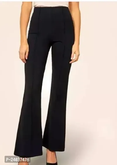 Elegant Cotton Blend Solid Trousers For Women-thumb0