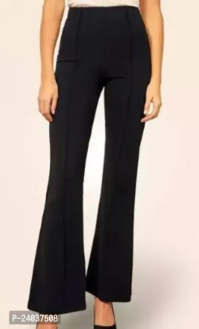 Elegant Cotton Blend Solid Trousers For Women-thumb0