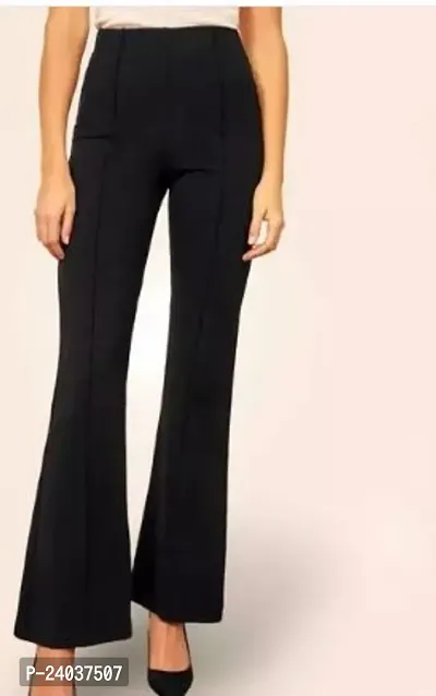 Elegant Cotton Blend Solid Trousers For Women-thumb0