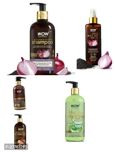 Wow onion shampoo 300ml Hair oil 200ml conditioner 500ml Moisturizer 300ml Body Lotion 400ml