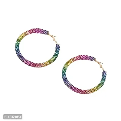 Stylish Multicoloured Brass Hoop Earrings For Women