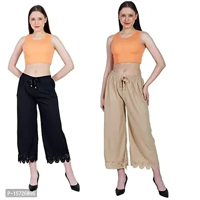 Trendy Fashion Women Poly Cotton Pant Palazzo Combo (Pack of 2)
