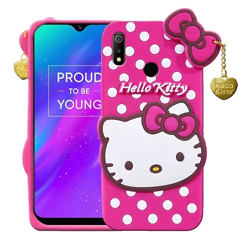 Miss India Back Cover Realme 3i Soft Silicone Rubber Girls Favourite Cute Cat Kitty with Pendant Case Realme 3i (Pink)