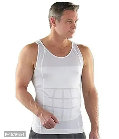 Bstar Slimming Tummy Tucker Slim  Lift Body Shaper Vest/Men's Undershirt Vest to Look Slim Instantly (Large, White)-thumb2