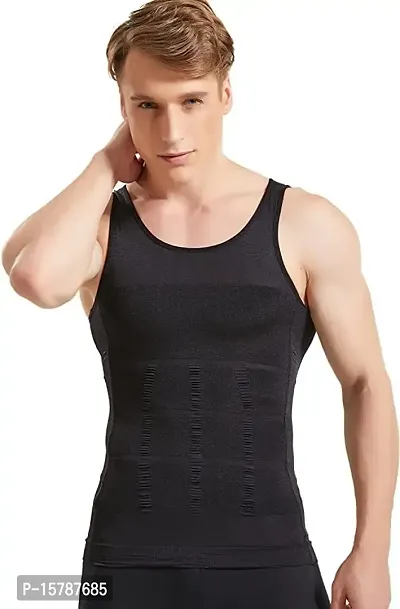 Bstar Men?s Slimming Body Shaper Vest Shirt Abs Abdomen Slim Stretchable Tummy Tucker Vest (Black)-thumb2