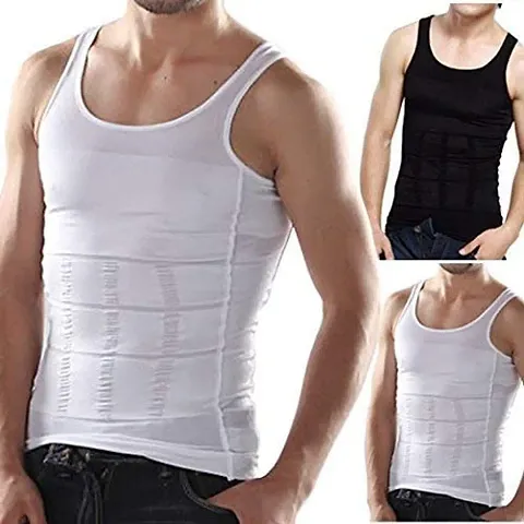 Bstar Slimming Tummy Tucker Slim  Lift Body Shaper Vest/Men's Undershirt Vest to Look Slim Instantly (Large, White)