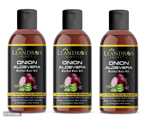 Leandros Onion Aloevera oil 14 Herbs Perfectly Blended For Hair Growth and Hair Thinking Hair Oil-Pack Of 3-(60 ml)-thumb0